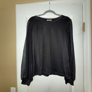 Les Amis Dressy Knit Top Women's M Black Mesh Sleeve Holiday Sparkle NWT